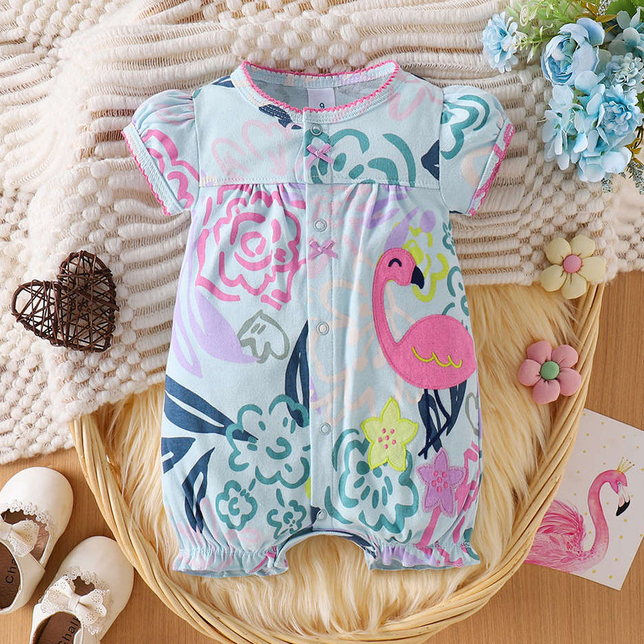 Pretty Flamingo Floral Printed Baby Jumpsuit