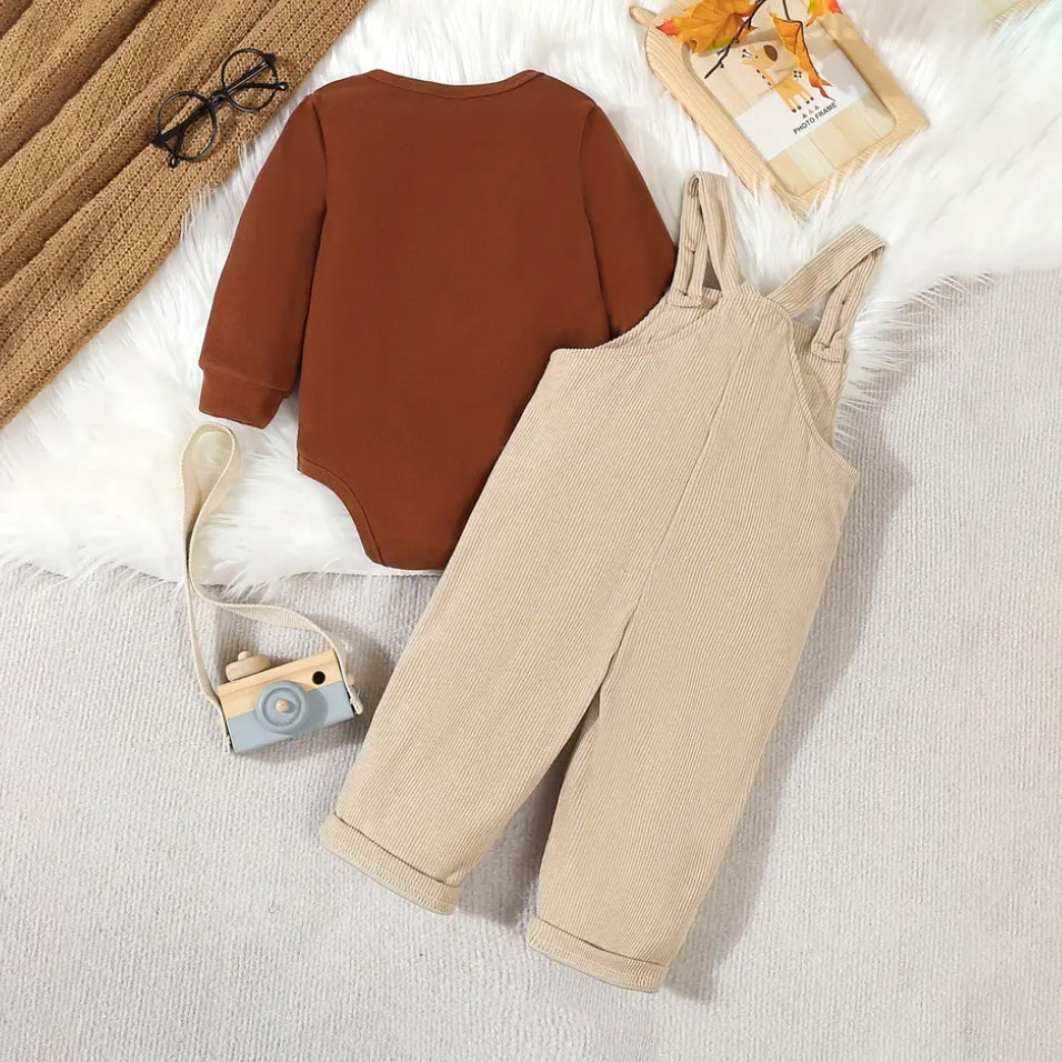 2PCS Cute Bear Embroidery Overalls Baby Set