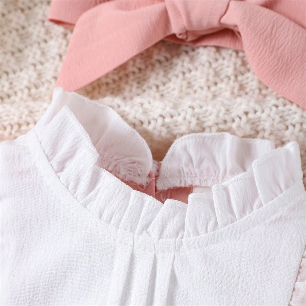 2PCS Pretty Color Blocking Lace Long Sleeve Baby Jumpsuit