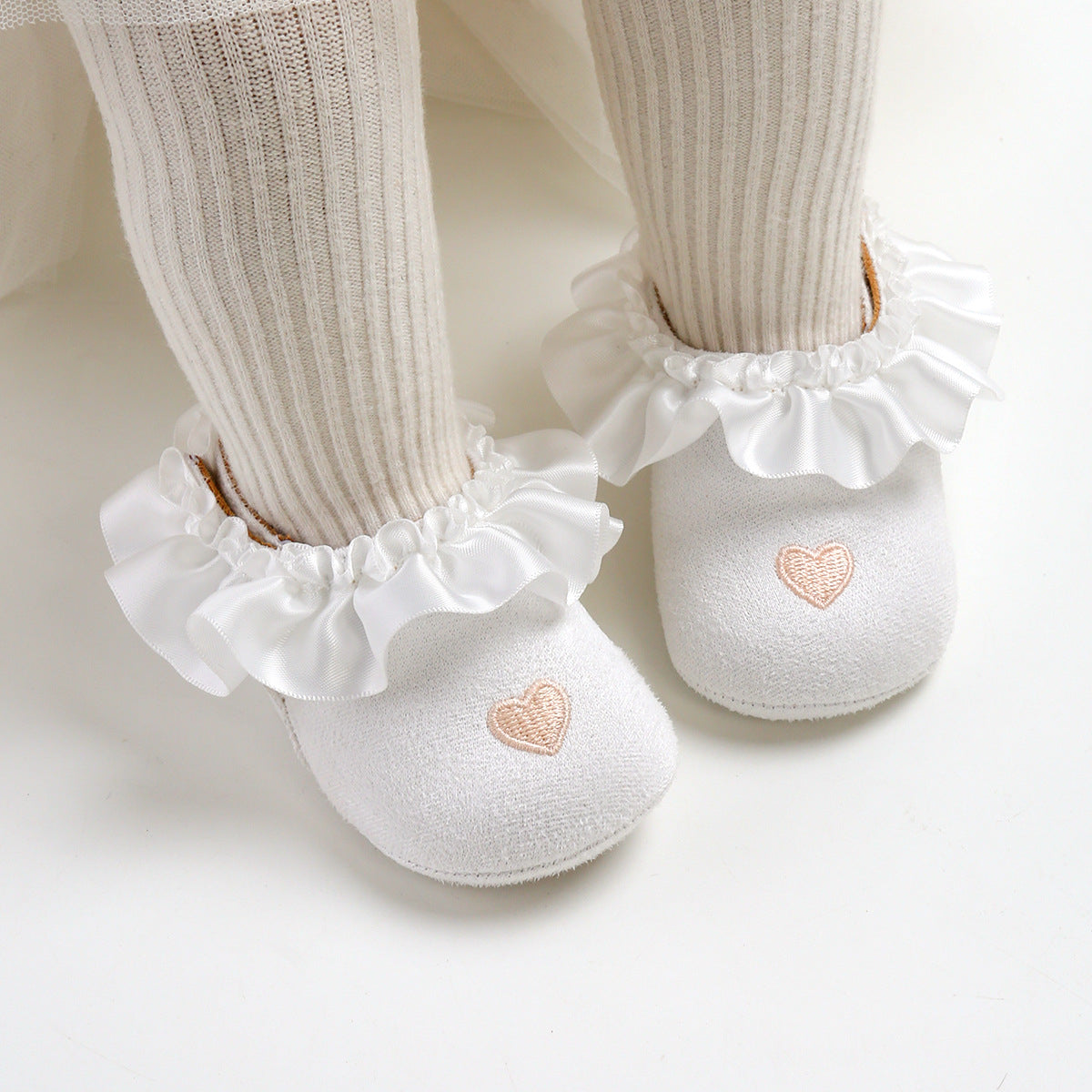 Heart Embroidery Anti Slip Soft Girls Baby Shoes