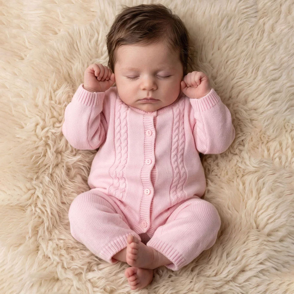 Classic Solid Color Knit Long Sleeve Baby Girl Jumpsuit