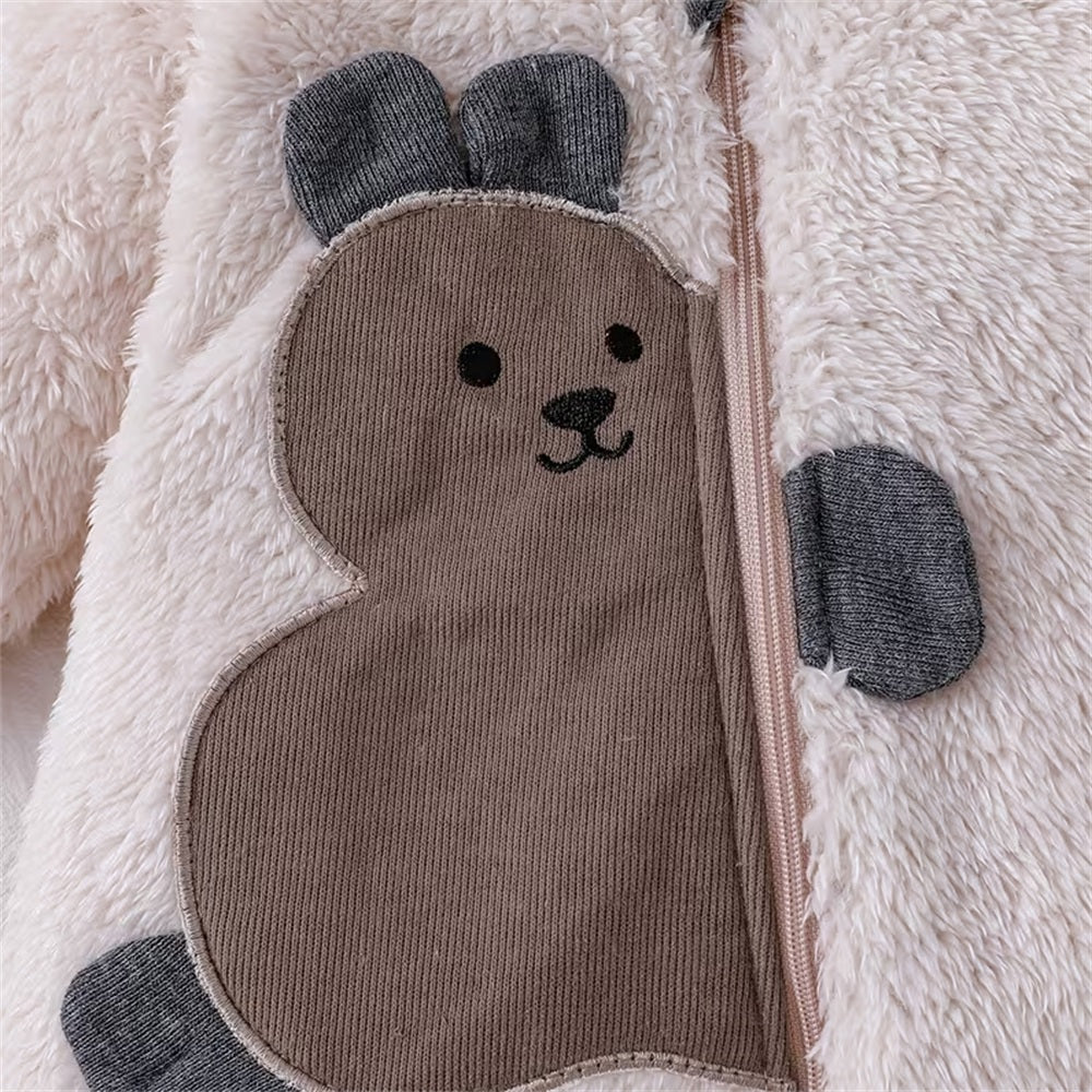 Fuzzy Puppy Printed Zipper Long Sleeve Baby Hoodie Jumpsuit