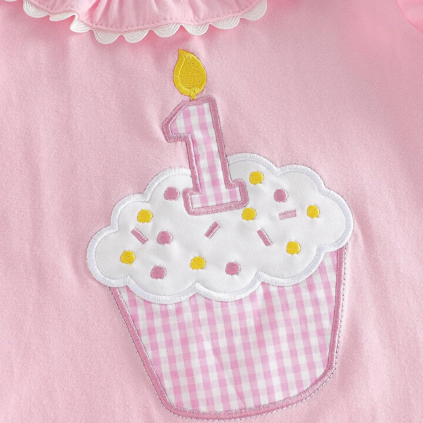 Sweet Cake Embroidery Short Sleeve Baby Jumpsuit