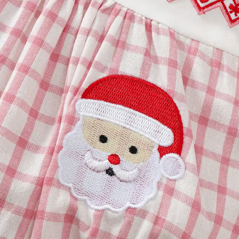 Merry Letter Santa Claus Applique Plaid Print Baby Girl Romper