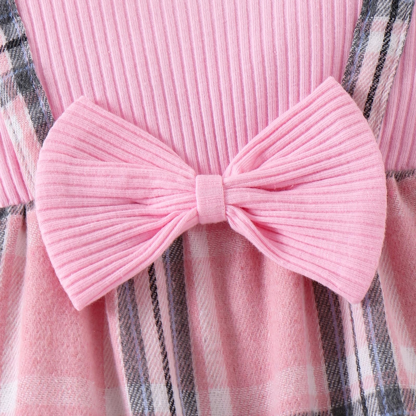 2PCS Sweet Plaid Printed Bowknot Long Sleeve Baby Jumpsuit