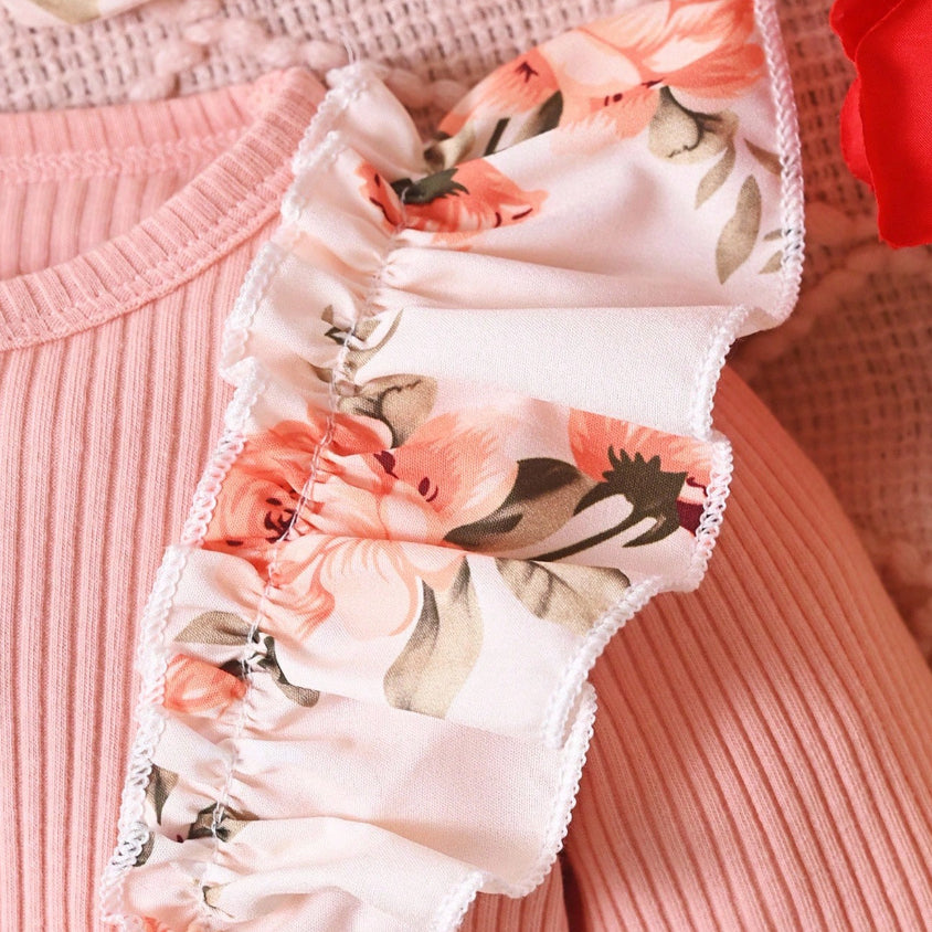 2PCS Lively Floral Printed Ruffle Baby Jumpsuit