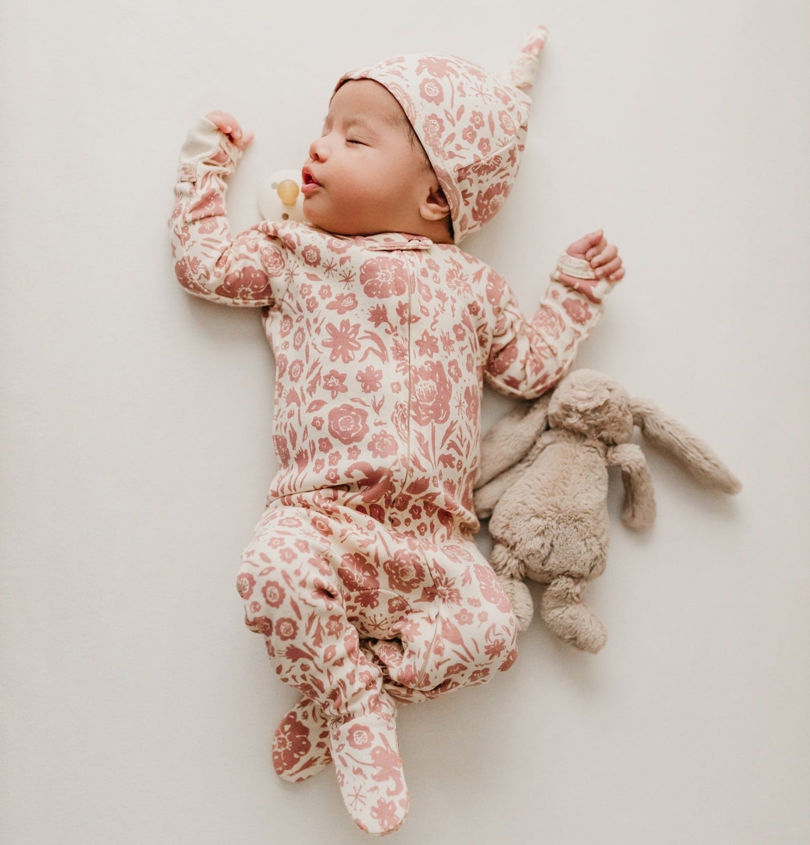 2PCS Graceful Floral Printed Long Sleeve Zipper Baby Jumpsuit