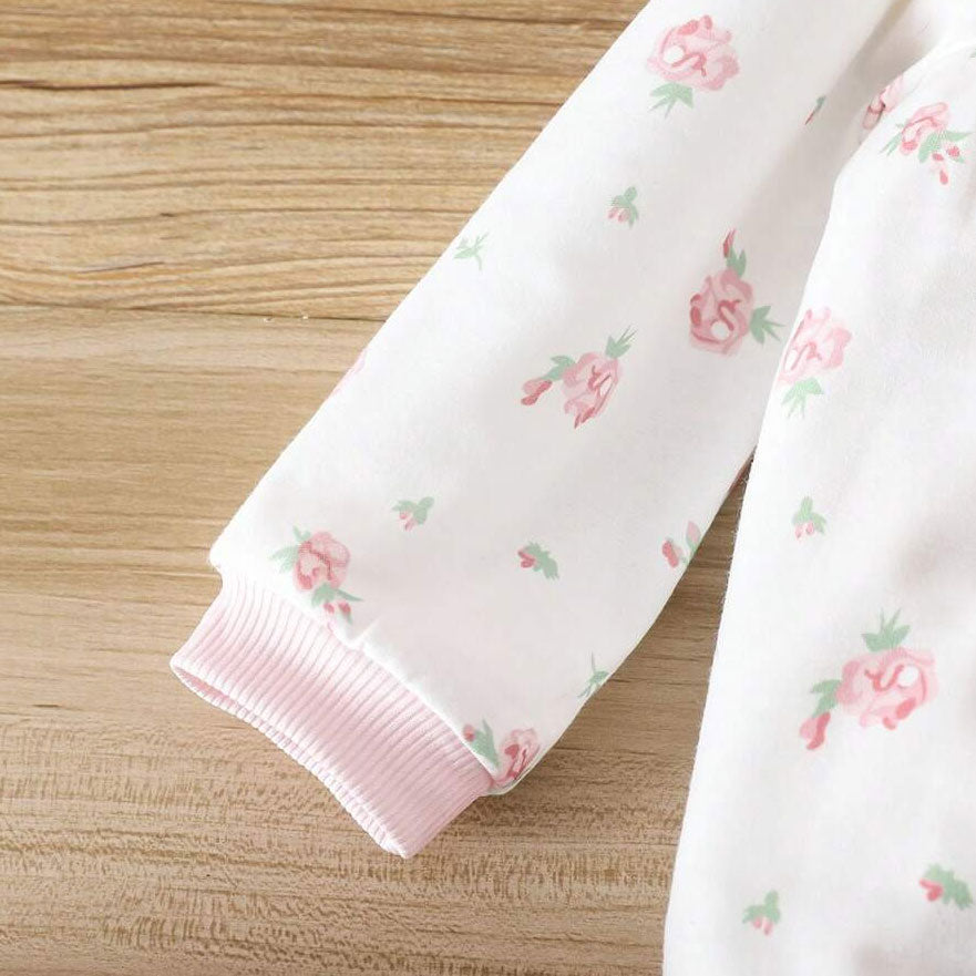 Delightful Floral Printed Long Sleeve Baby Girl Jumpsuit