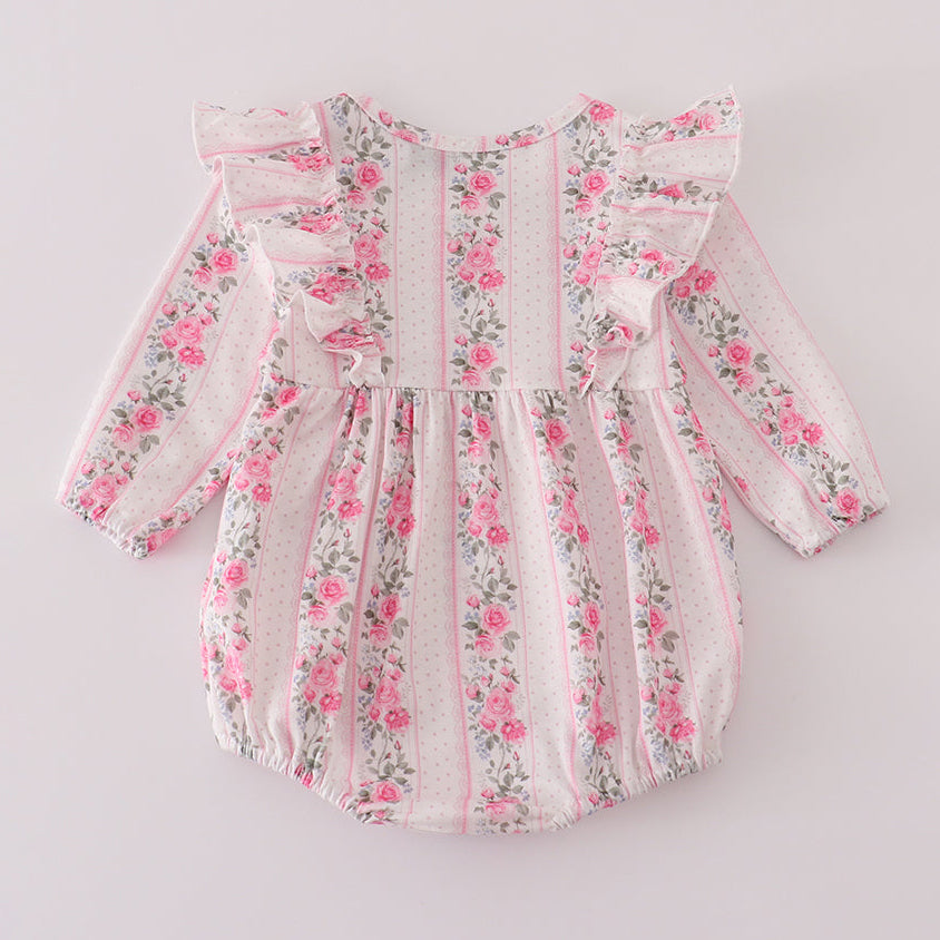 Playful Floral Printed Long Sleeve Baby Girl Romper
