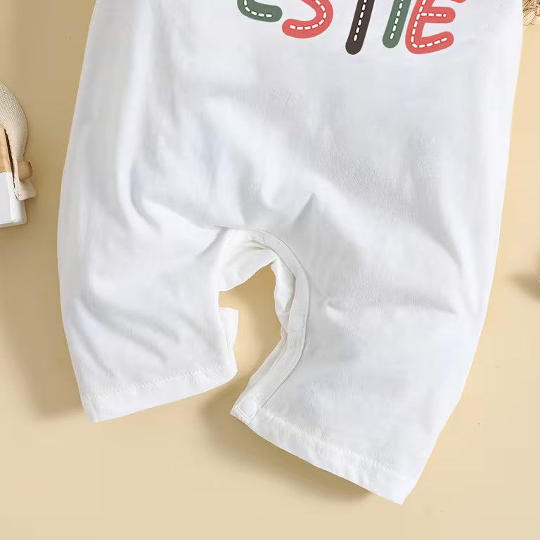 Casual Mommy is My Bestie Letter Printed Short Sleeve Baby Jumpsuit