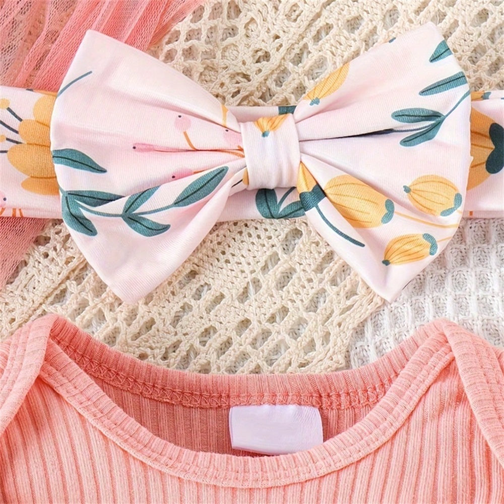 4PCS Daddy's Girl Letter Floral Print Long Sleeve Baby Set