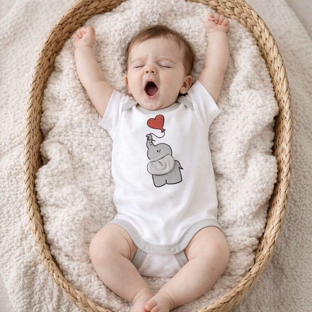 Adorable Elephant Print Short Sleeve Baby Romper