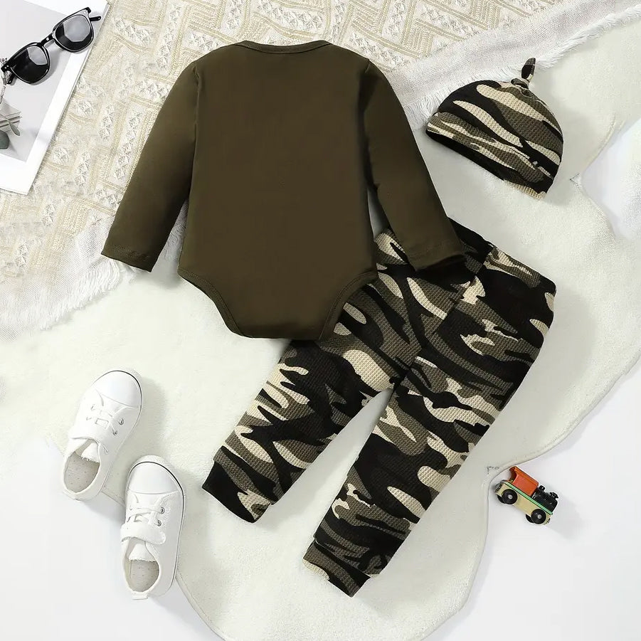 3PCS Daddy and Me Letter Printed Camo Pants Long Sleeve Baby Set