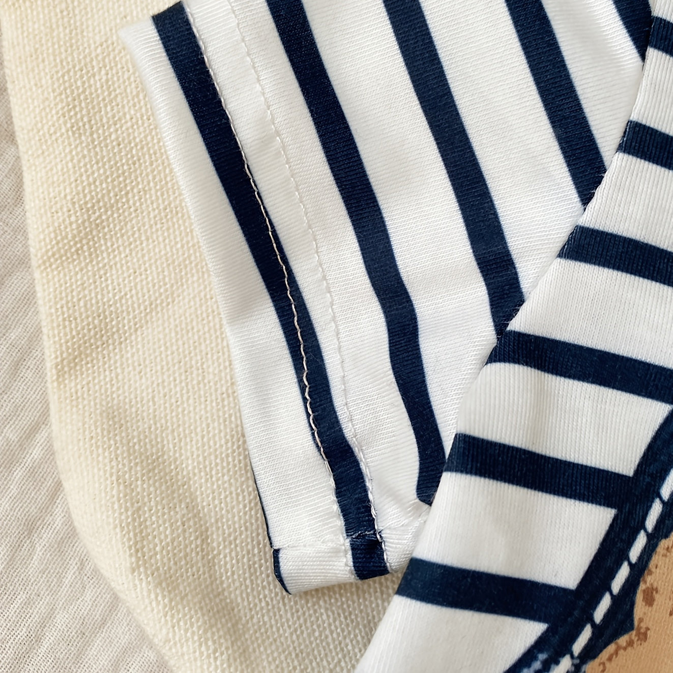 Cute Teddy Bear and Stripe Printed Short Sleeve Baby Jumpsuit