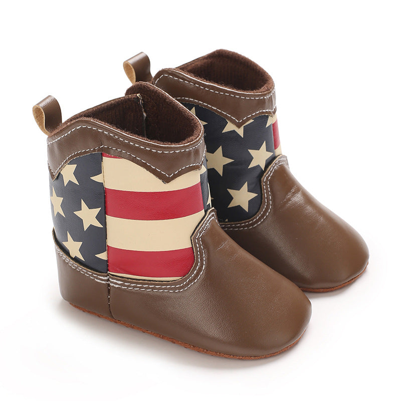 Star Stripe Spliced Design High Top Non Slip Baby Shoes
