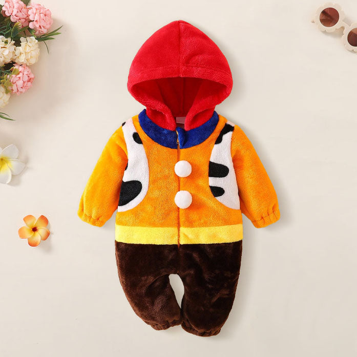 Fuzzy 3D Cow Printed Hoodie Baby Jumpsuit
