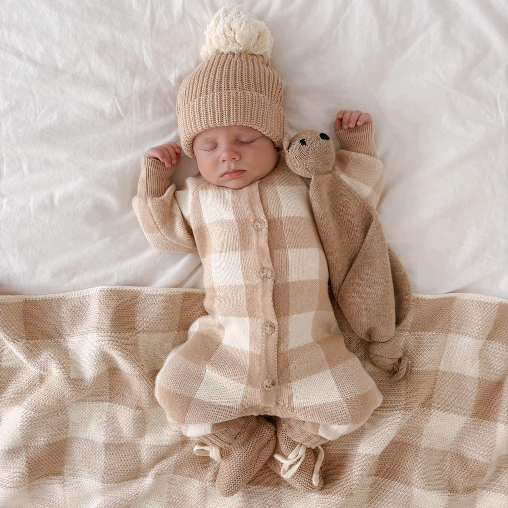 Cozy Plaid Printed Knit Long Sleeve Baby Jumpsuit