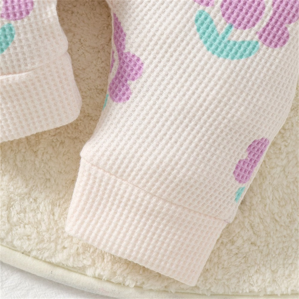 2PCS Cute Floral Print Long Sleeve Baby Jumpsuit