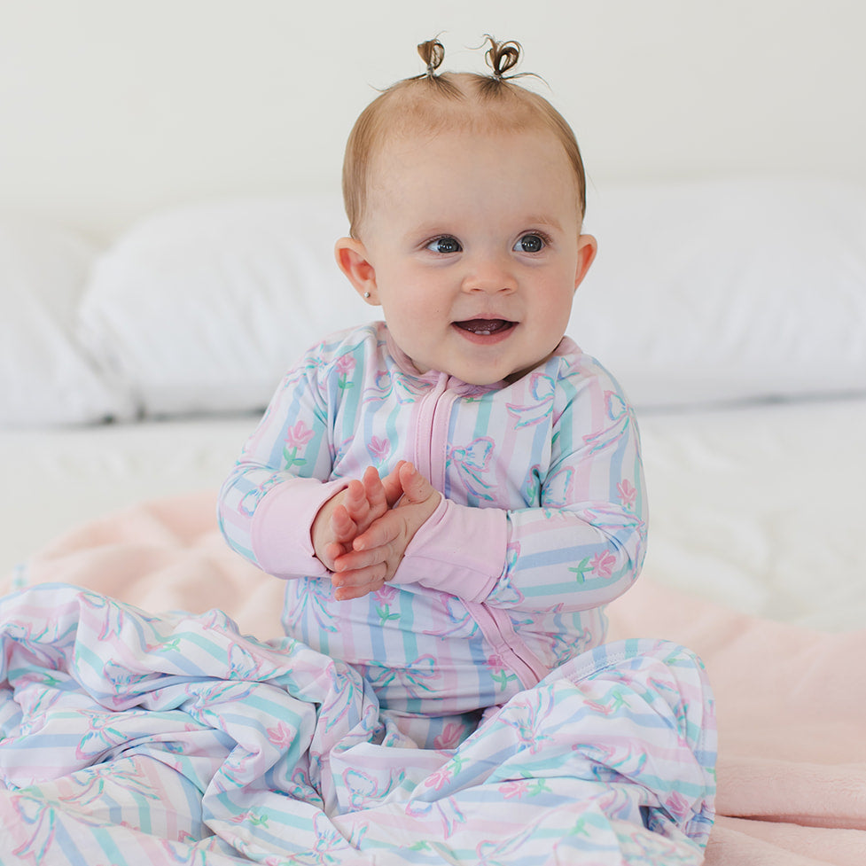 Lovely Bow Floral Printed Zipper Baby Jumpsuit