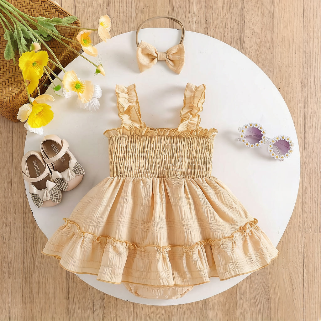 2PCS Grace Solid Color Ruffled Sleeveless Baby Romper