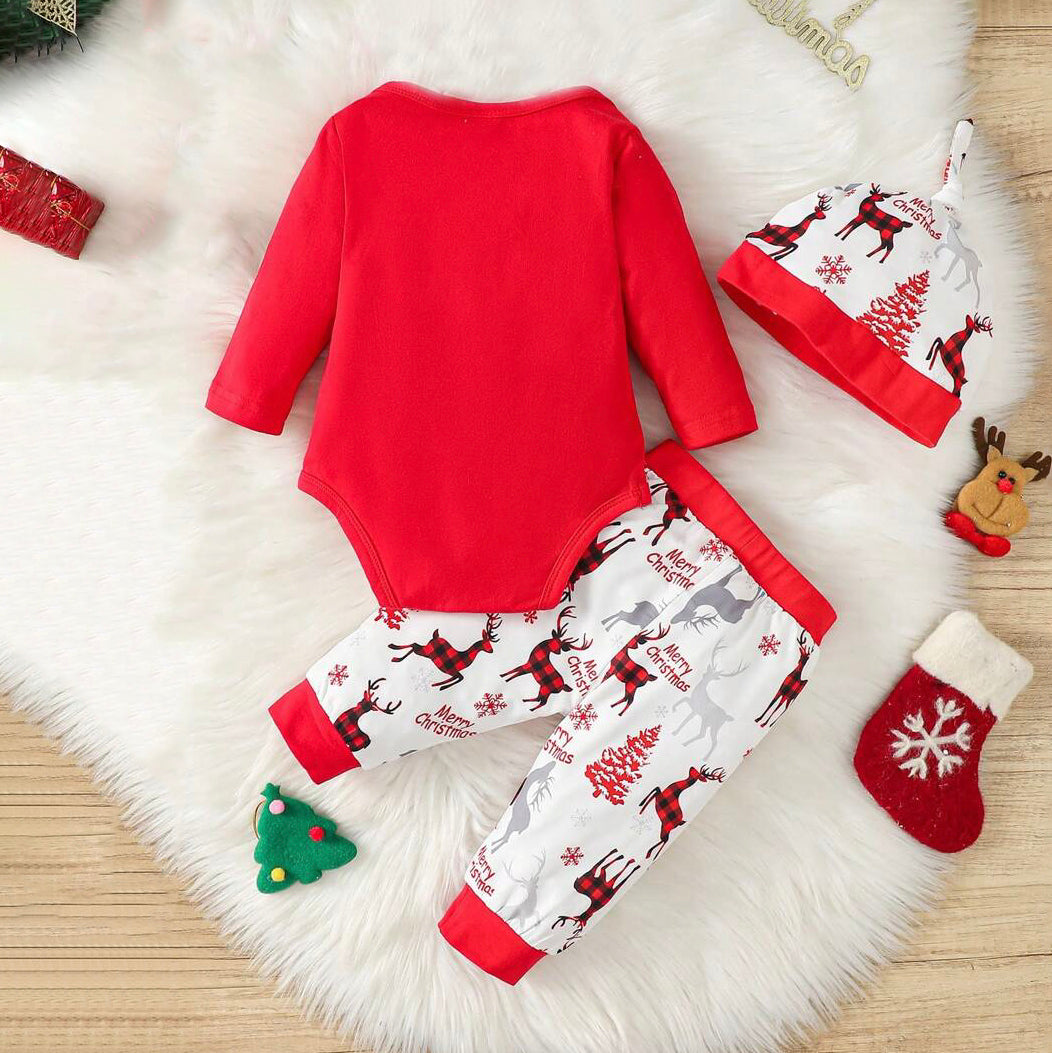 3PCS My First Christmas Letter Printed Long Sleeve Baby Set