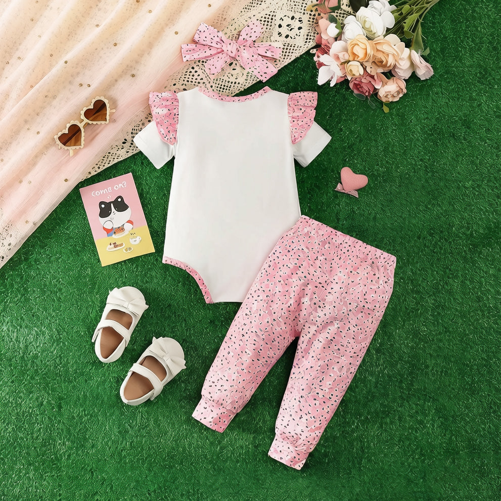 3PCS Charming Heart Print Short Sleeve Baby Set