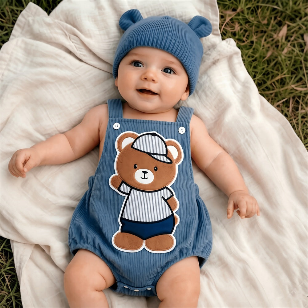 2PCS Casual Bear Embroidery Sleeveless Baby Romper