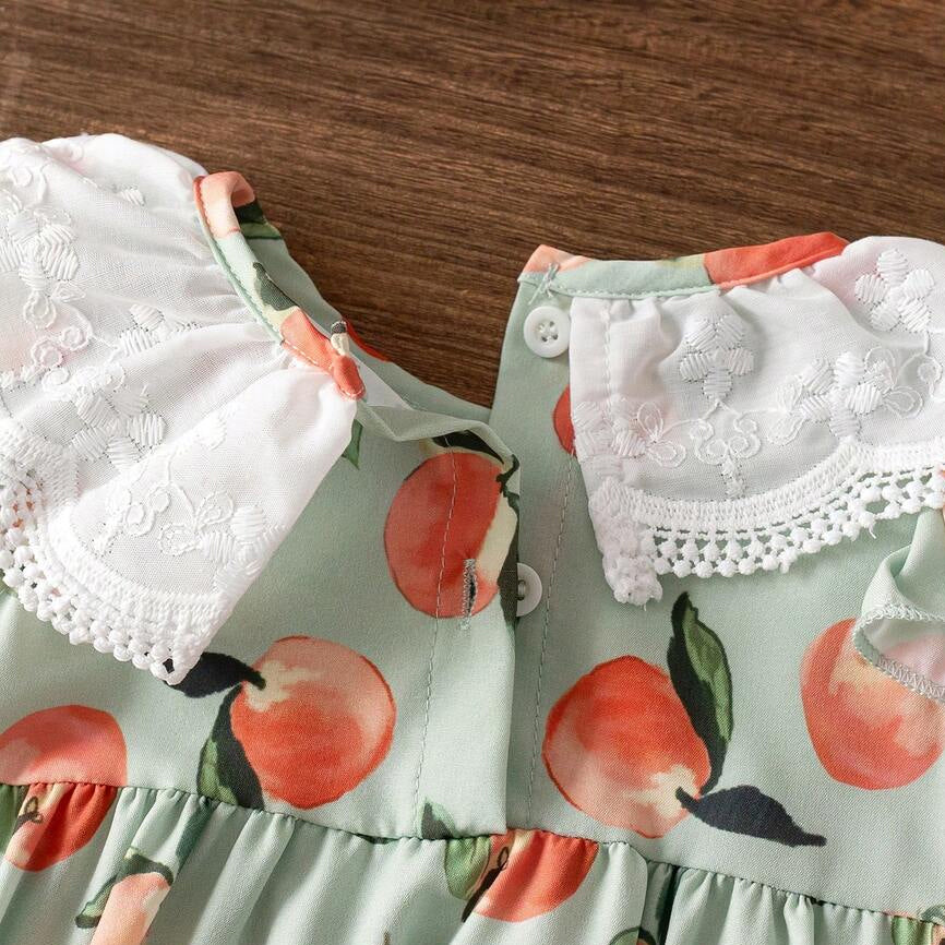2PCS Cute Peach Print Flutter Sleeve Baby Romper