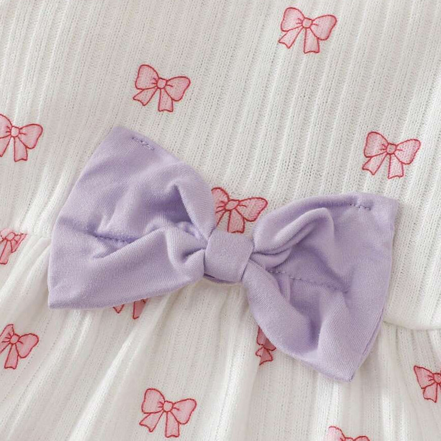 2PCS Dreamy Bow Print Long Sleeve Baby Girl Set