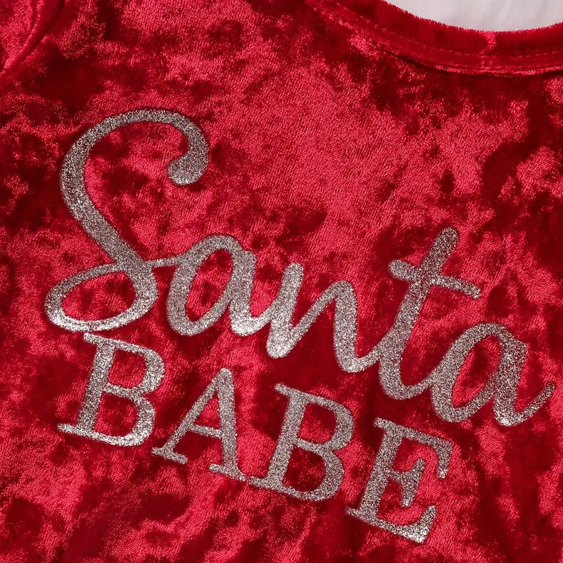 2PCS Christmas Santa Babe Letter Printed Bow Long Sleeve Baby Set