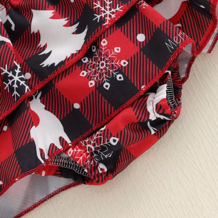 3PCS Merry Christmas Letter Reindeer Plaid Print Long Sleeve Baby Set
