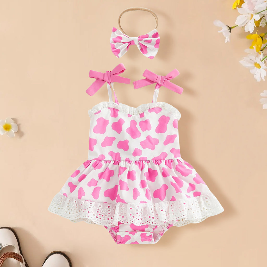 2PCS Exquisite Cow Printed Sleeveless Baby Romper