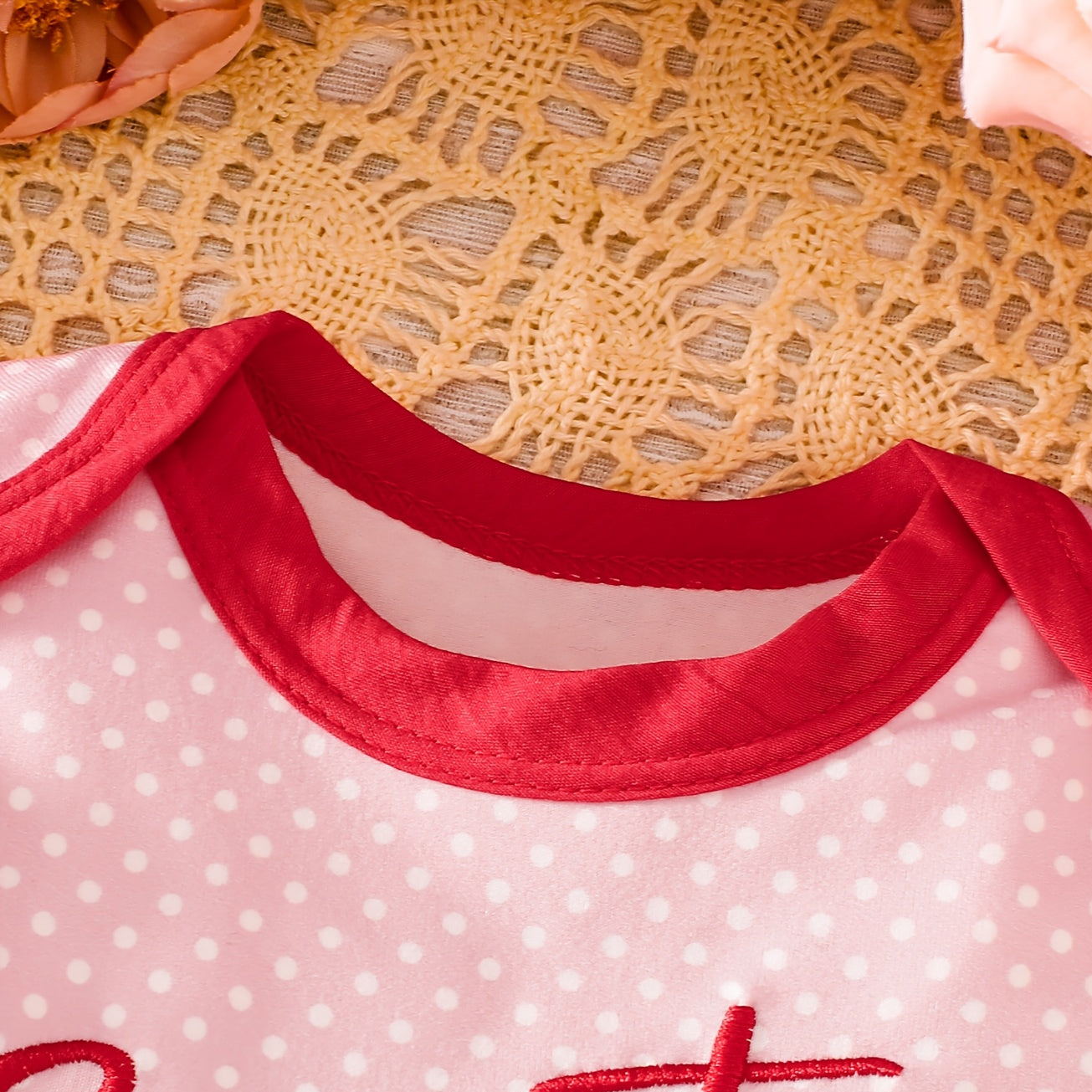 3PCS Cute Bear Appliqué Polka Dots Print Short Sleeve Baby Set