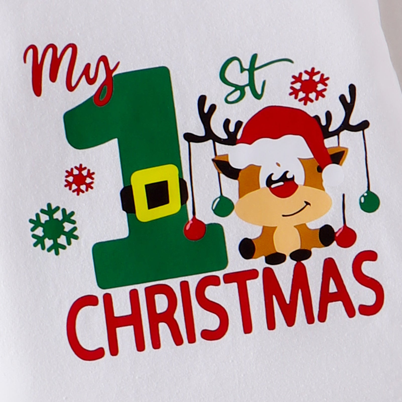 3PCS My 1st Christmas Letter and Elk Printed Overalls Baby Set