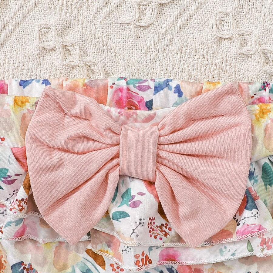 2PCS Little Besties Letter Floral Print Short Sleeve Baby Set