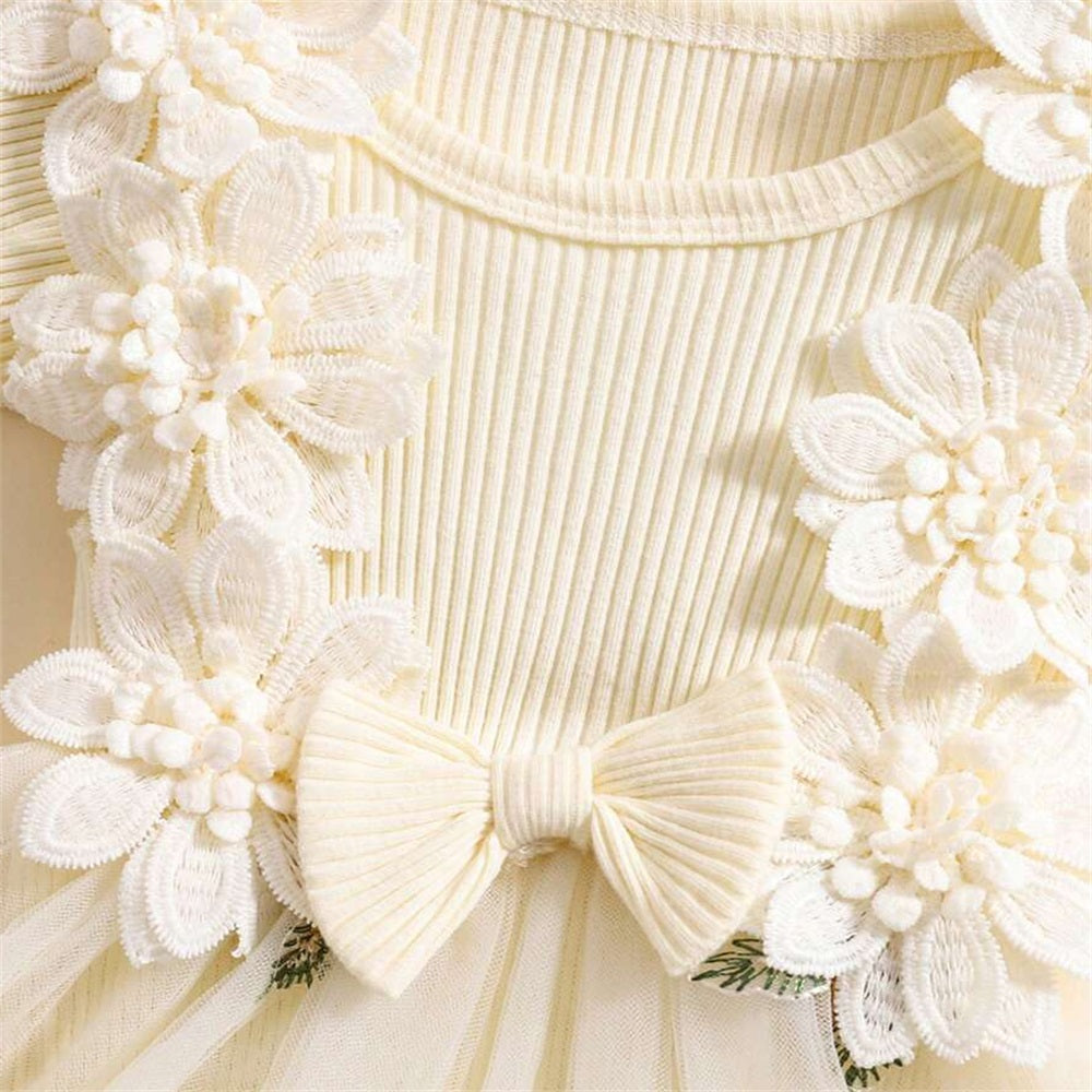2PCS Floral Embroidery Flounce Sleeve Baby Romper