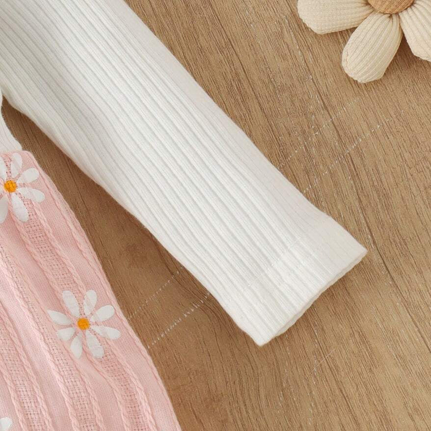 2PCS Daisy Print Faux Two-Piece Long Sleeve Baby Girl Jumpsuit