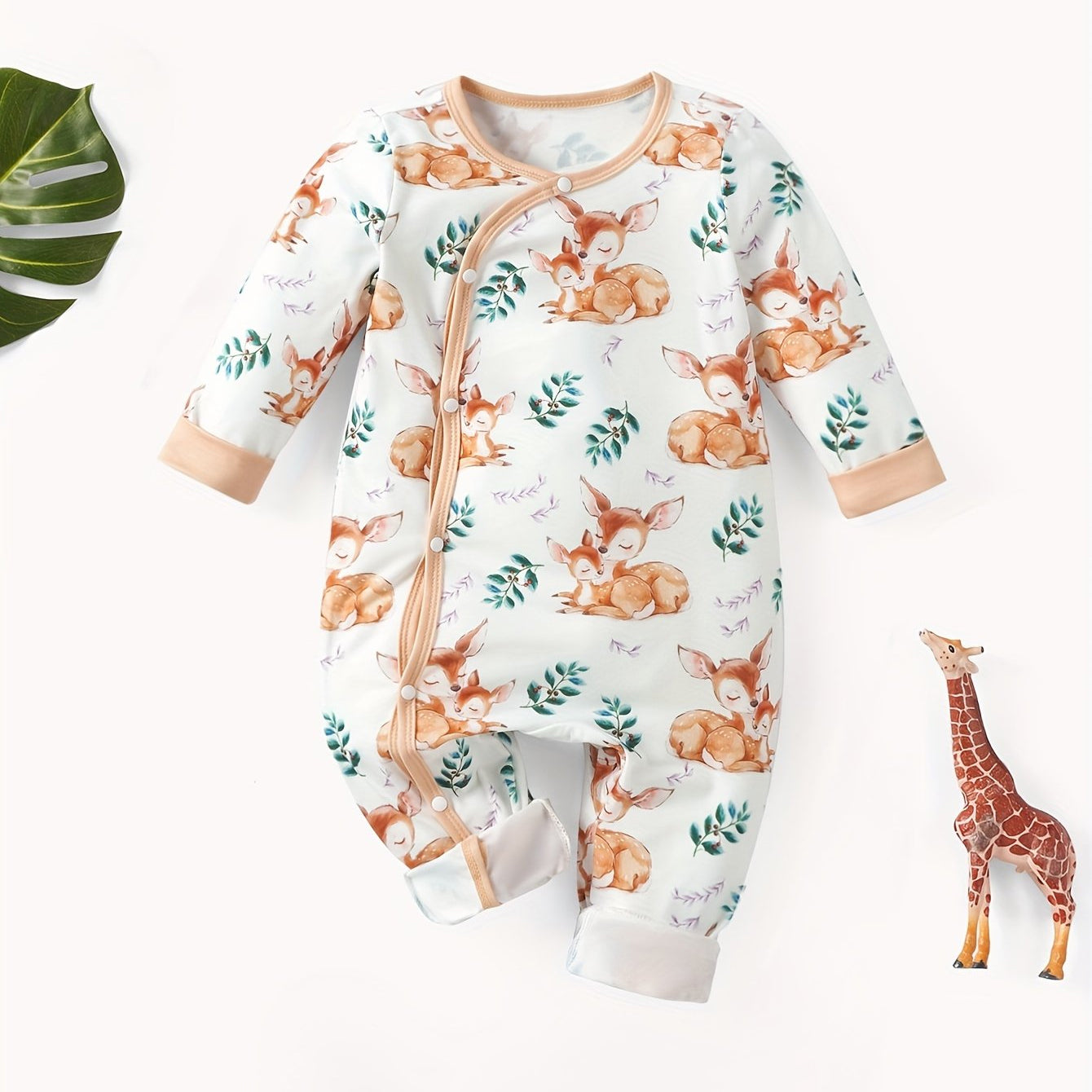 Comfy Stylish Deer Printed Long Sleeve Baby Jumpsuit