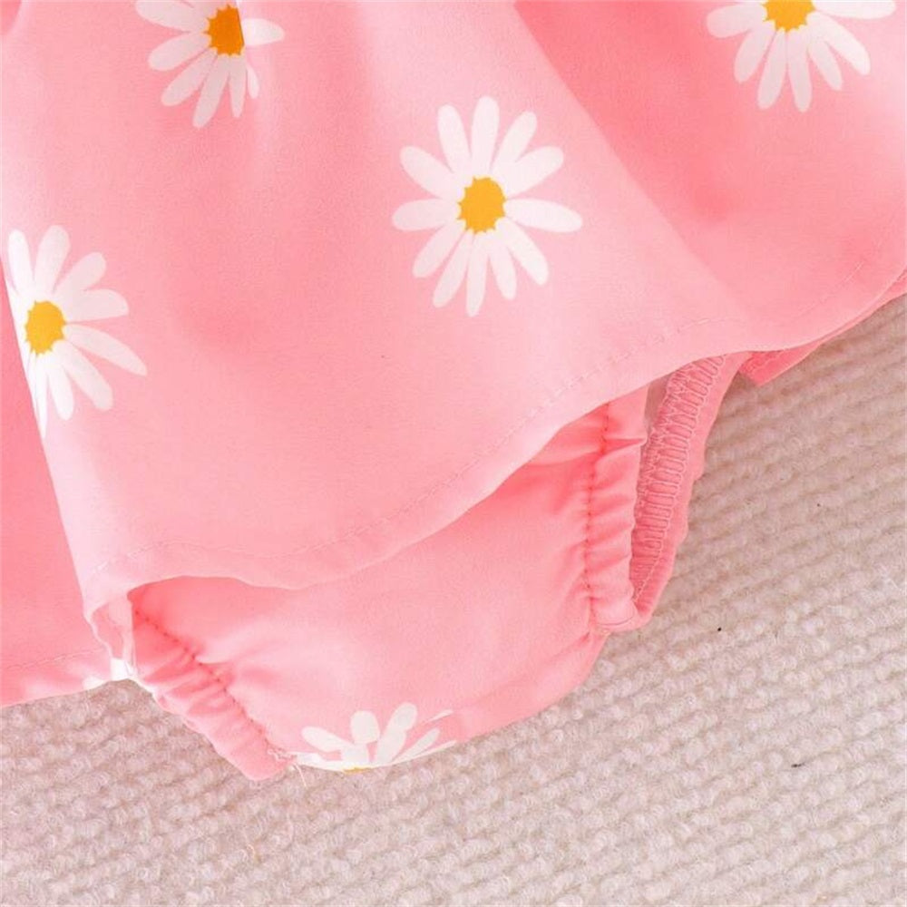 Summer Daisy Printed Ruffled Sleeveless Baby Romper