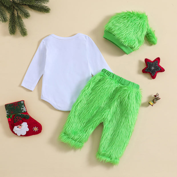 3PCS Cute Christmas Printed Fuzzy Baby Set