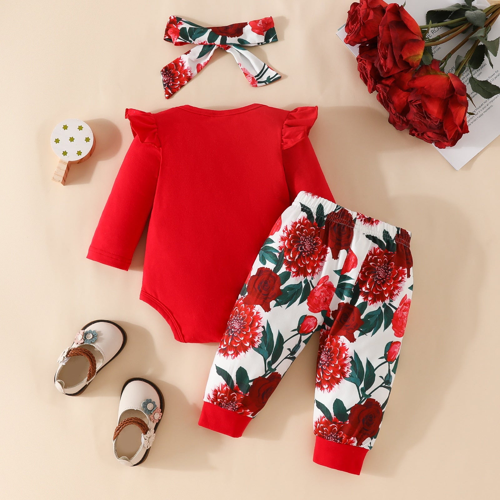 3PCS Pretty Daddy's Little Girl Letter Floral Print Baby Set