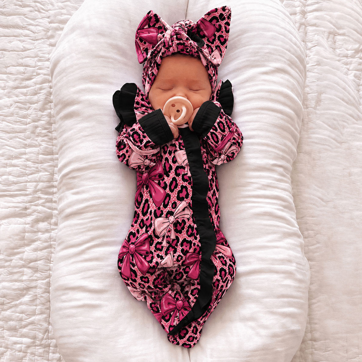 2PCS Lovely Leopard Printed Zipper Long Sleeve Baby Jumpsuit