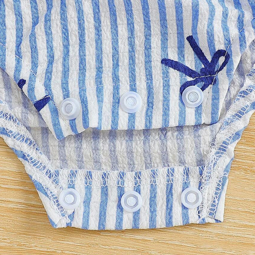 2PCS Sweet Bow Stripe Printed Flutter Sleeve Baby Girl Romper