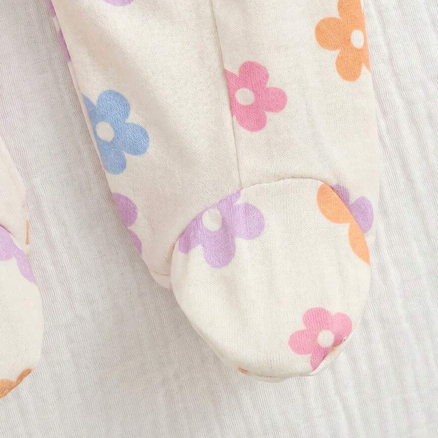 2PCS Graceful Floral Print Long Sleeve Zipper Baby Jumpsuit