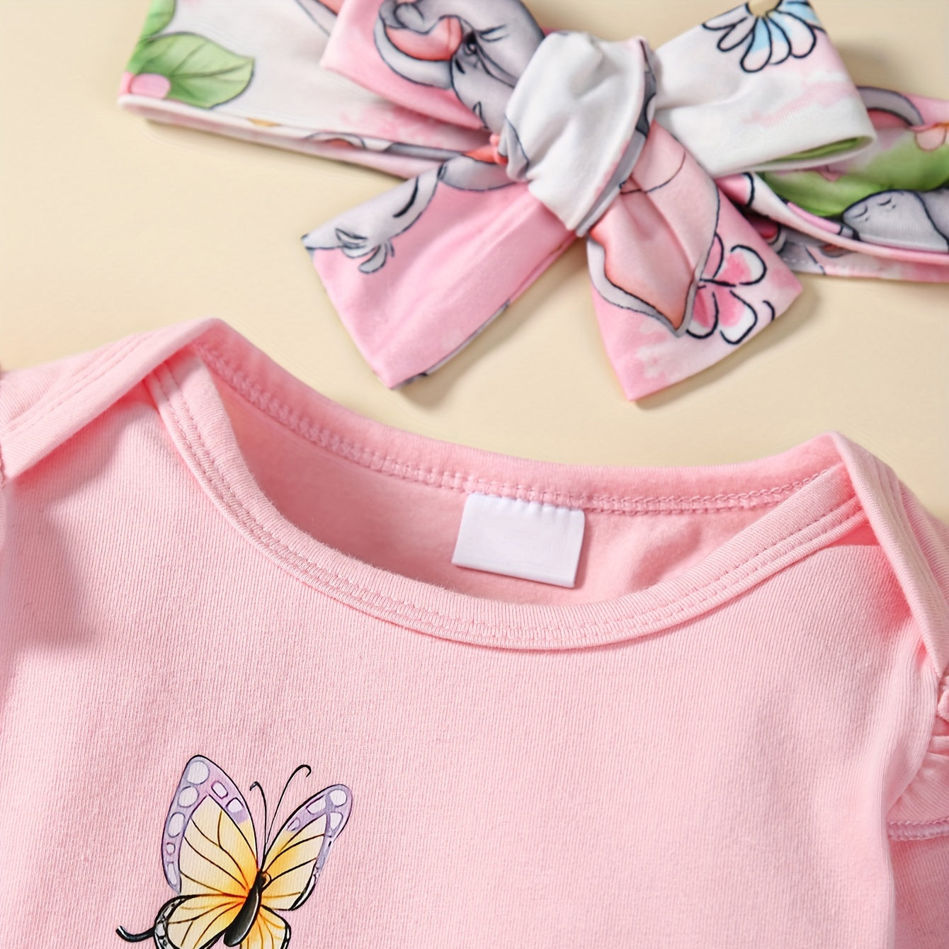 3PCS Sweet Elephant Floral Printed Long Sleeve Baby Set