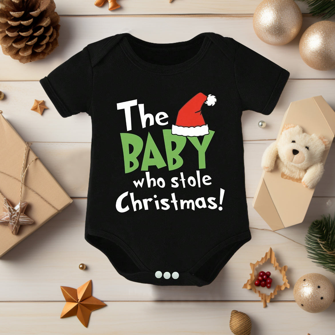 Lovely The Baby Who Stole Christmas Letter Printed Baby Romper