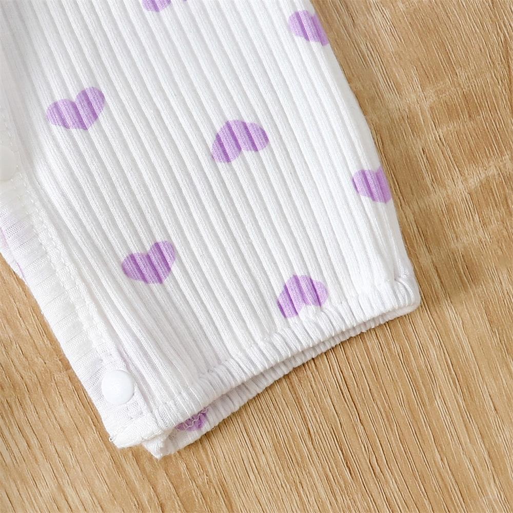 2PCS Little Heart Print Long Sleeve Baby Jumpsuit