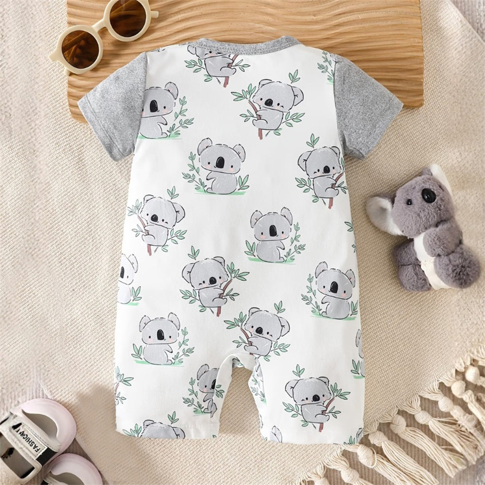 Cute Cartoon Koala Printed Short Sleeve Baby Jumpsuit