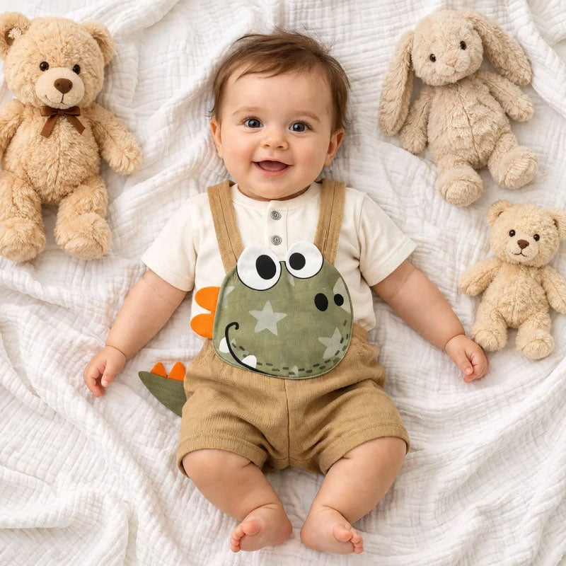 2PCS Crocodile Printed Short Sleeve Overalls Baby Set