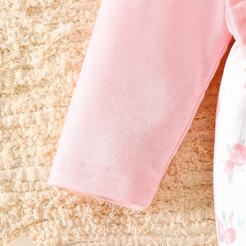 2PCS Sweet Floral Print Bow Decoration Baby Jumpsuit